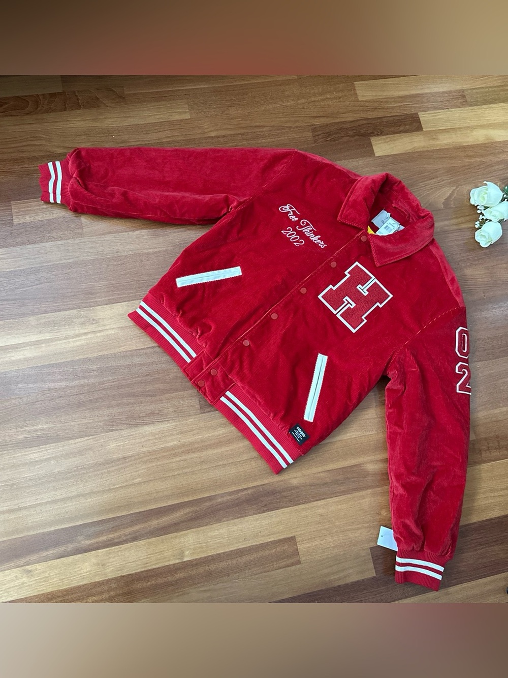 Hudson Jeans Red Varsity Bomber Jacket with White Trim